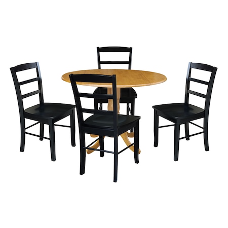 International Concepts 42 in. Dual Drop Leaf Table with 4  Ladder Back Dining Chairs - 5 Piece Dining Set K04-42DP-C46-2-4